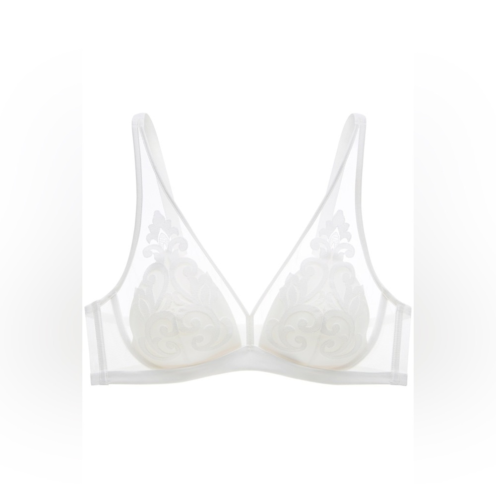Understance/NWOT Soft Plunge Bra with Embroidery in white